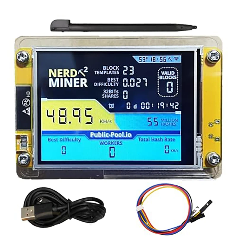 NerdMiner V3 Wydajność Hashrate Inteligentny Wyświetlacz Crypto Solo Lottery Nerd Miner Koparka Bitcoin ESP32-2432S028R 49 k/S 2.8 cala