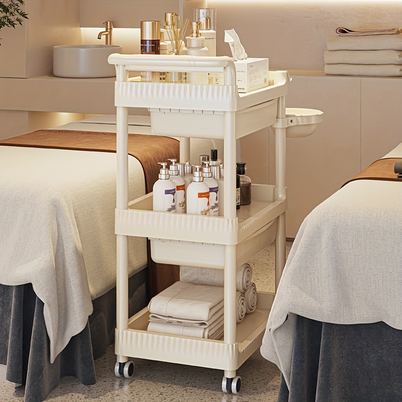Versatile Spa & Salon Rolling Cart - Bubble Design, No-Battery Needed, Durable Plastic Storage Trolley for Beauty Equipment