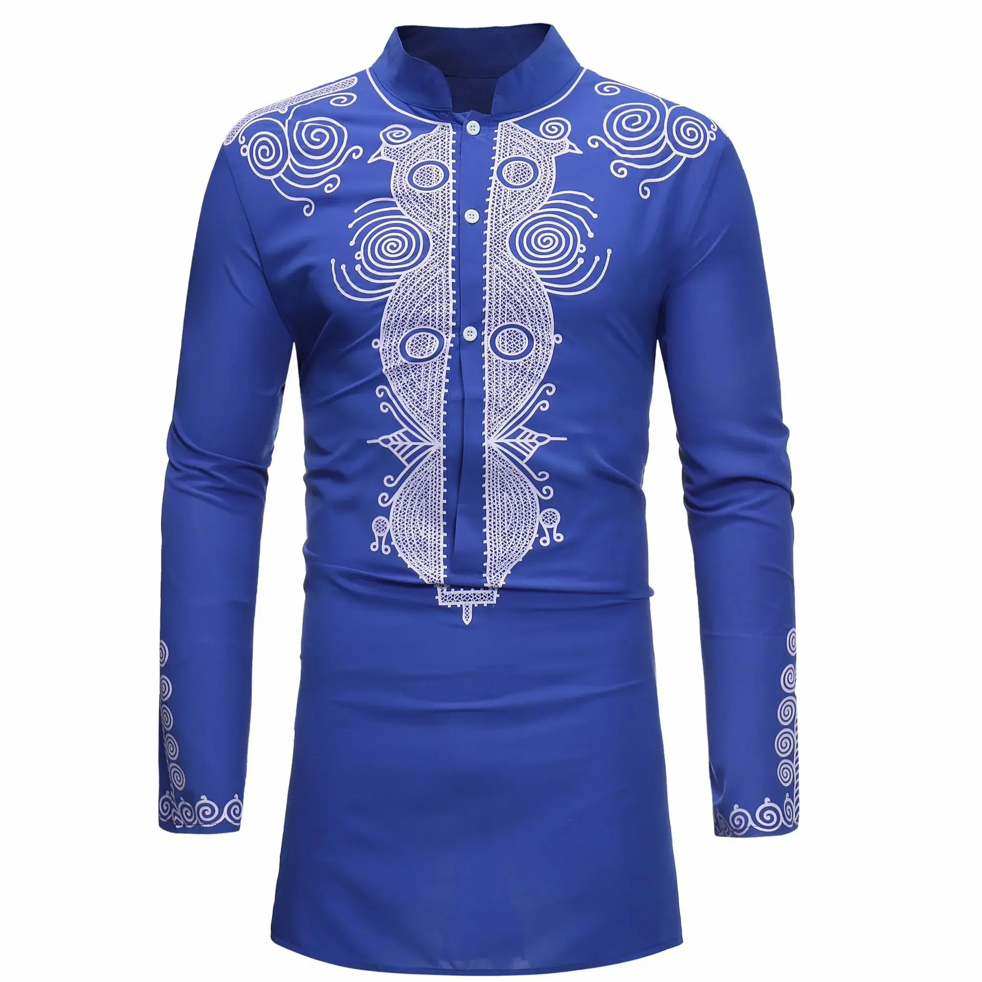 Stehkragen Muslimischen Hemd Männer Kleidung Folk Kaftan Musulman Kurta Indische Islamische Kleidung Nationalen Gedruckt Langarm Shirts