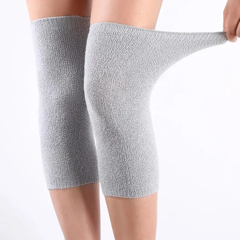 1 par de joelheiras quentes de inverno, equipamento de proteção de carvão de bambu para mulheres e homens antigos, suporte para joelho de corrida de inverno