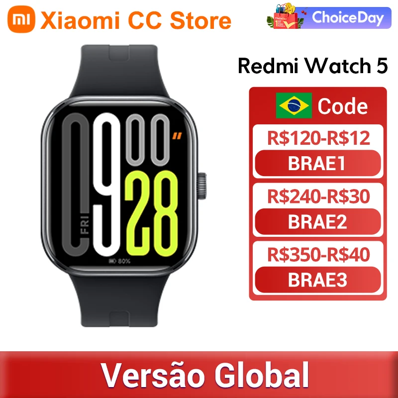 Xiaomi redmi watch 5 versão global 2.07 "60hz tela amoled embutida gnss bluetooth chamada mais de 150 modos esportivos 24 dias de vida útil da bateria