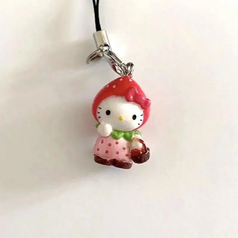 Sanrio 딸기 헬로 키티 휴대 전화 펜던트 귀여운 재미 있은 DIY 배낭 펜던트 열쇠 고리 장식 친구 생일 선물