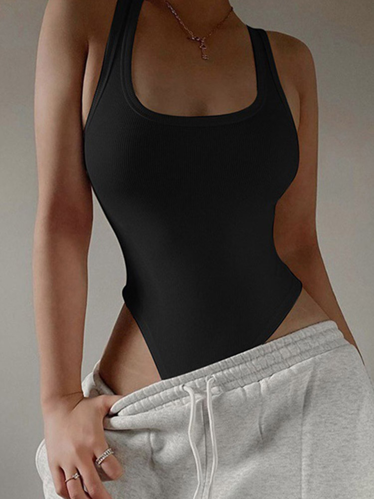 Body in maglia senza maniche Hot Summer Sexy aderente con spalle scoperte Top con scollo all'americana Corpetto da strada casual per le donne ClubWear