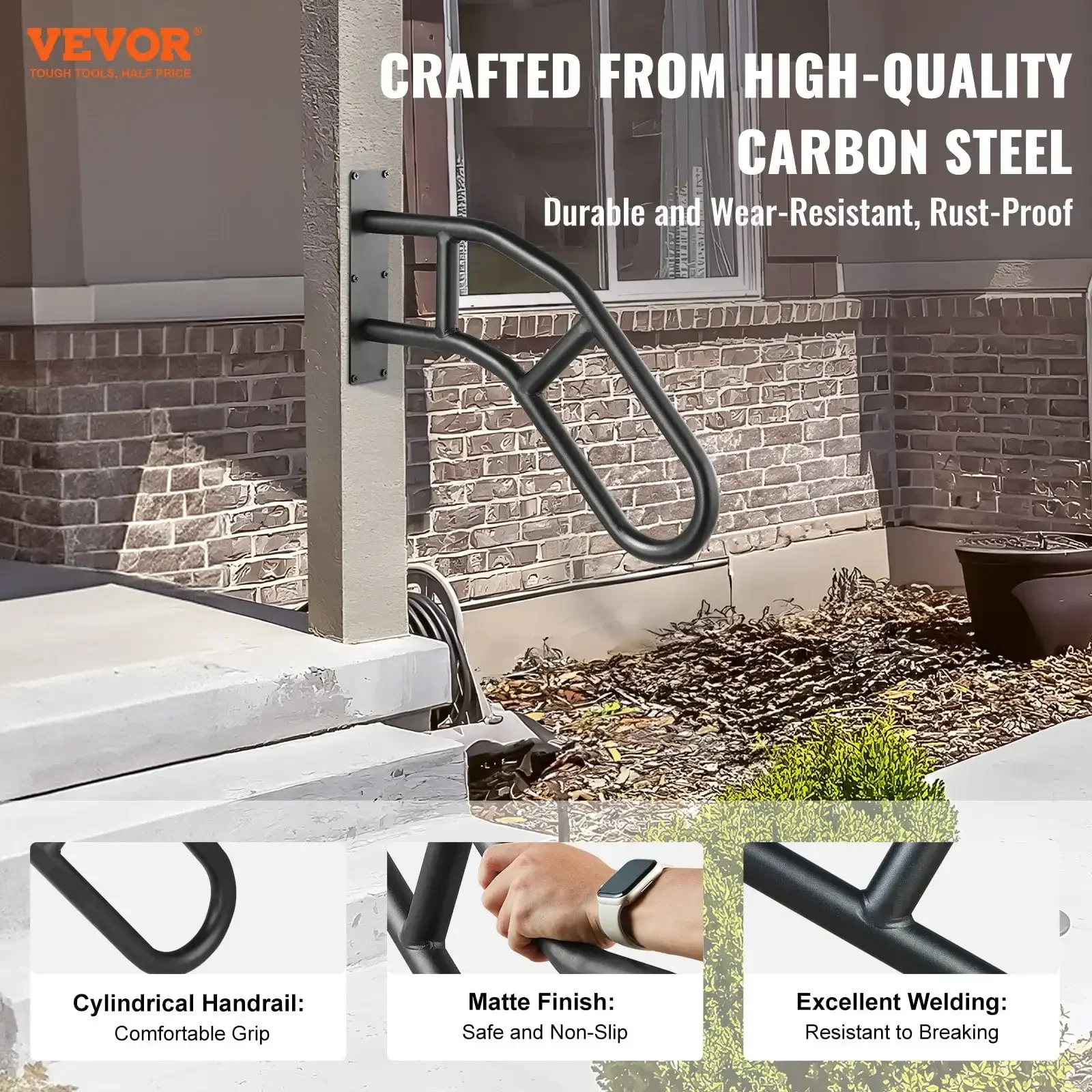 29" Wall Mount Handrails for Outdoor Steps - Durable Railings for 1-3 Steps