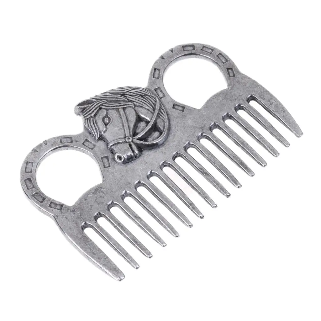 Peine de caballo de acero inoxidable, herramienta de limpieza de cepillado de curry de Metal ecuestre