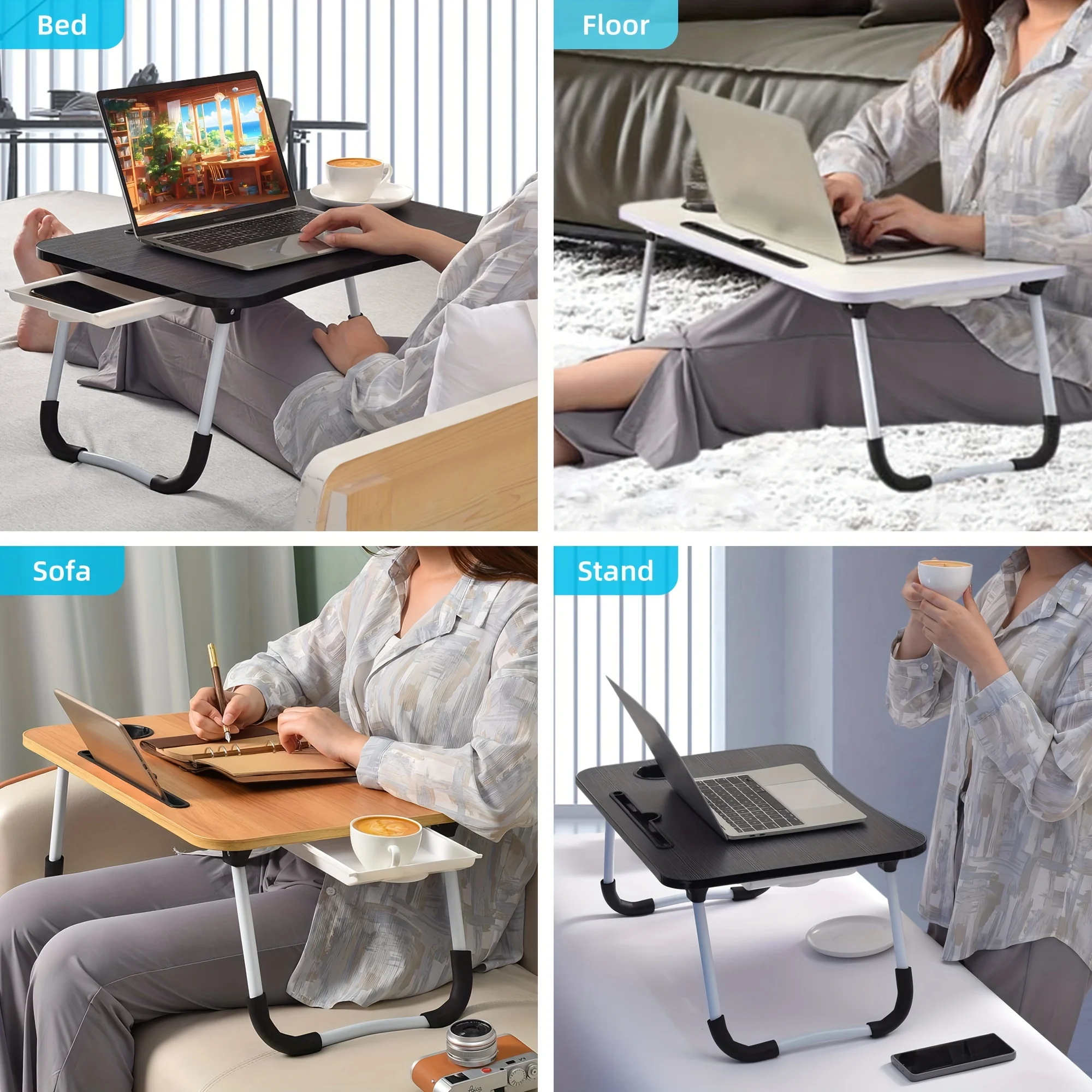 Extra-Large Portable Laptop Bed Desk - Multi-Functional Tray Stand with Cup Holder and Drawer - Stable, Durable, Foldable