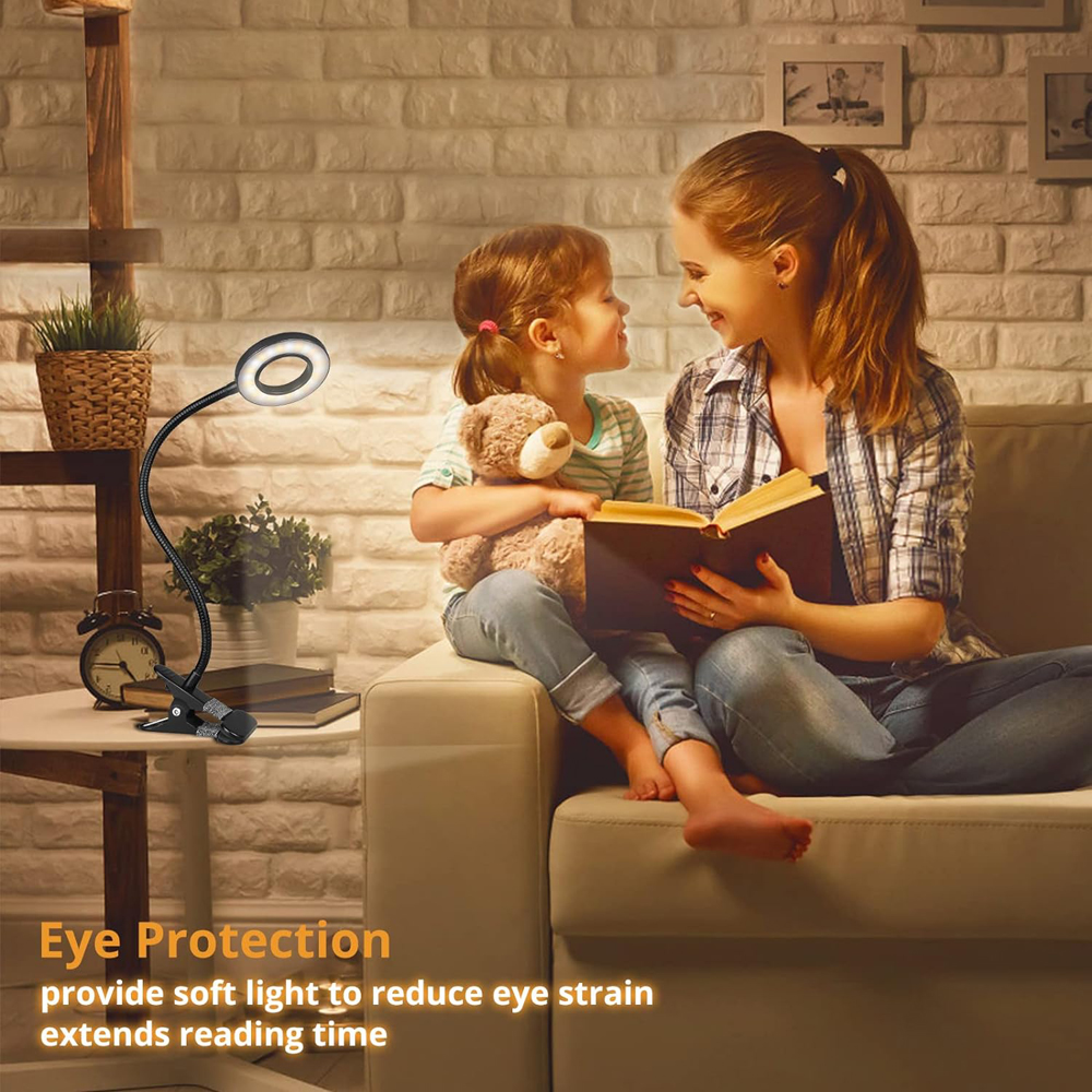 360 ° Lámpara de escritorio con Clip Flexible de 48 LED, luz de mesa de lectura con cuello de cisne, abrazadera USB para el cuidado de los ojos, luz nocturna para libros, luz de lectura para estudio
