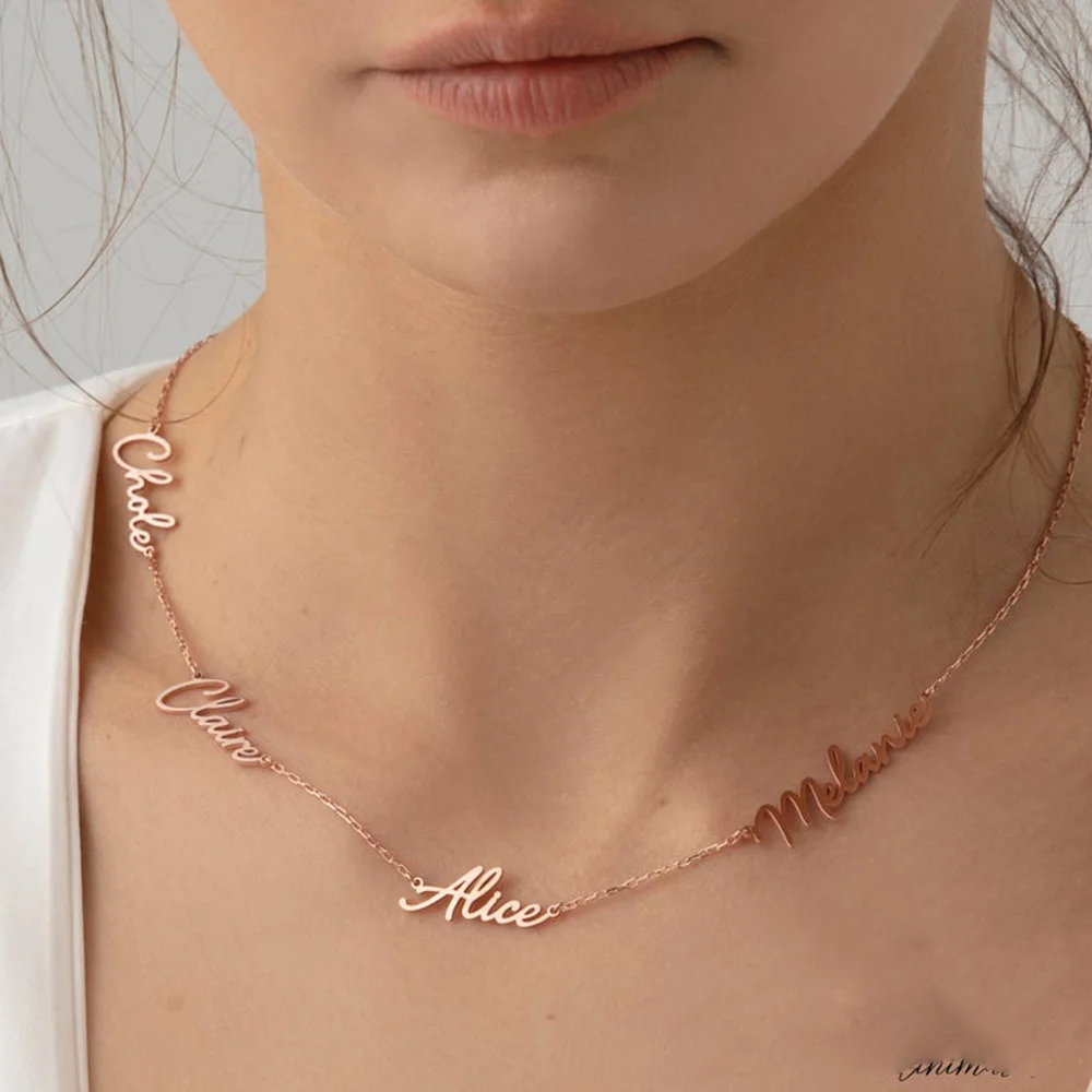 Sherman-Collar personalizado con nombre para mujer, colgante con placa de identificación de acero inoxidable, varios nombres, regalos de joyería
