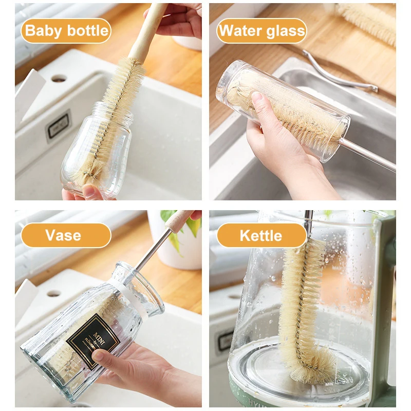 Bé Núm Vú Giả Bàn Chải Dài Tay Cầm Bằng Gỗ Chai Vệ Sinh Bàn Chải Cho Trẻ Sơ Sinh Bình Bú Bụi Nhà Bếp Gia Đình Dụng Cụ Vệ Sinh Làm Sạch