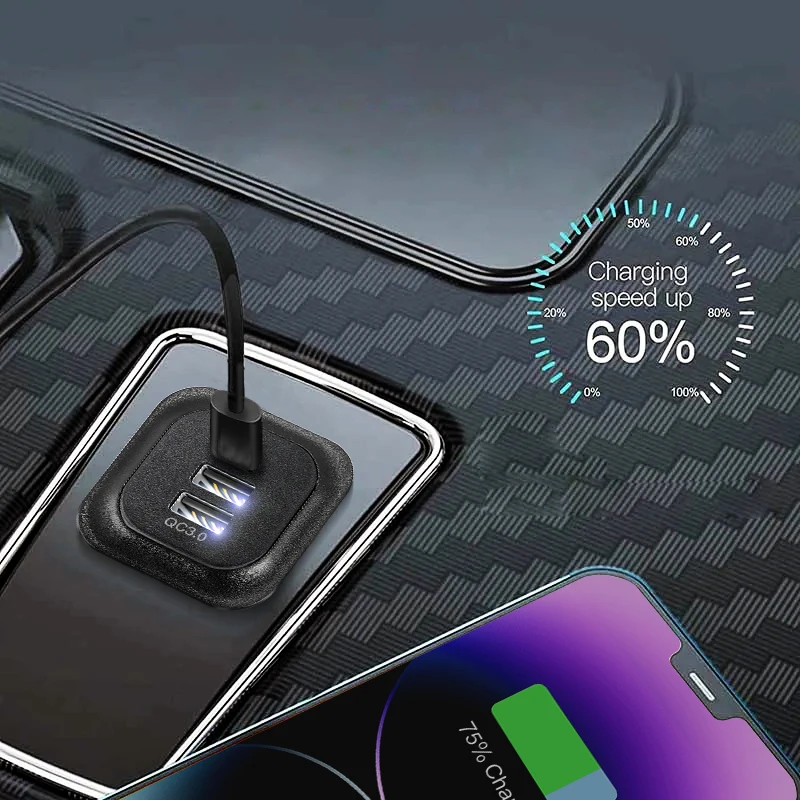 Автомобильное зарядное устройство PD3.0 и QC3.0, два порта USB C со светодиодной подсветкой, быстрая зарядка 12 В/24 В для адаптера Moto