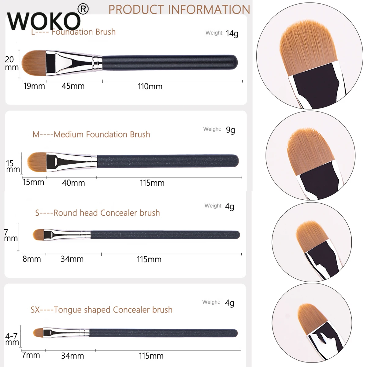 4 tipos de tamaños, brocha de maquillaje correctora de base ultrafina mejorada, herramienta de maquillaje corrector de crema de base líquida profesional