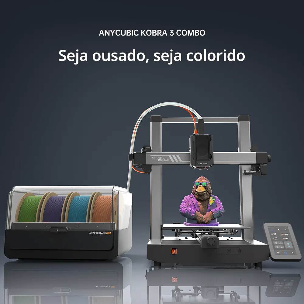 ANYCUBIC-FDM Impressora 3D Multi-Color, Kobra 3 Combo, 4 a 8 Cores, Velocidade de Impressão Tamanho de Construção 250mm x 250mm x 260mm, Max 600 m/s