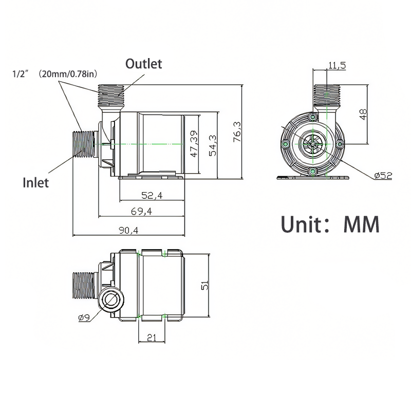Bomba de água com motor sem escova dc12v, dc24v 1000l/h, bomba submersível de 8m cabeça 1/2 ", aquecedor de água de fonte, bomba de reforço de chuveiro, ip68