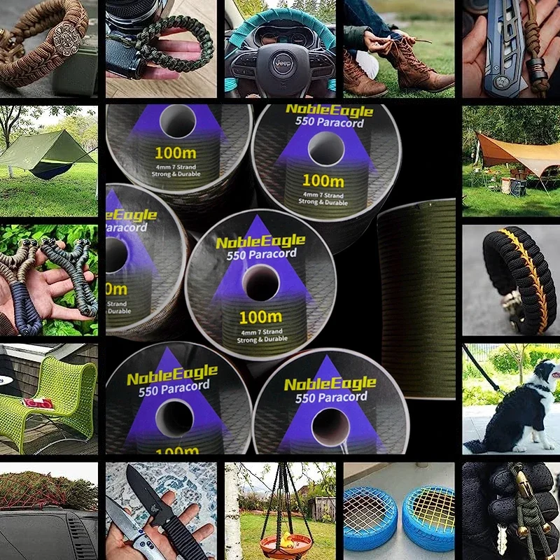 Corda paracord militar 550, 100m 50m 31m, 7 fios, 4mm, cabo de paraquedas, acampamento ao ar livre, equipamento de sobrevivência, pulseira diy, linha de barraca
