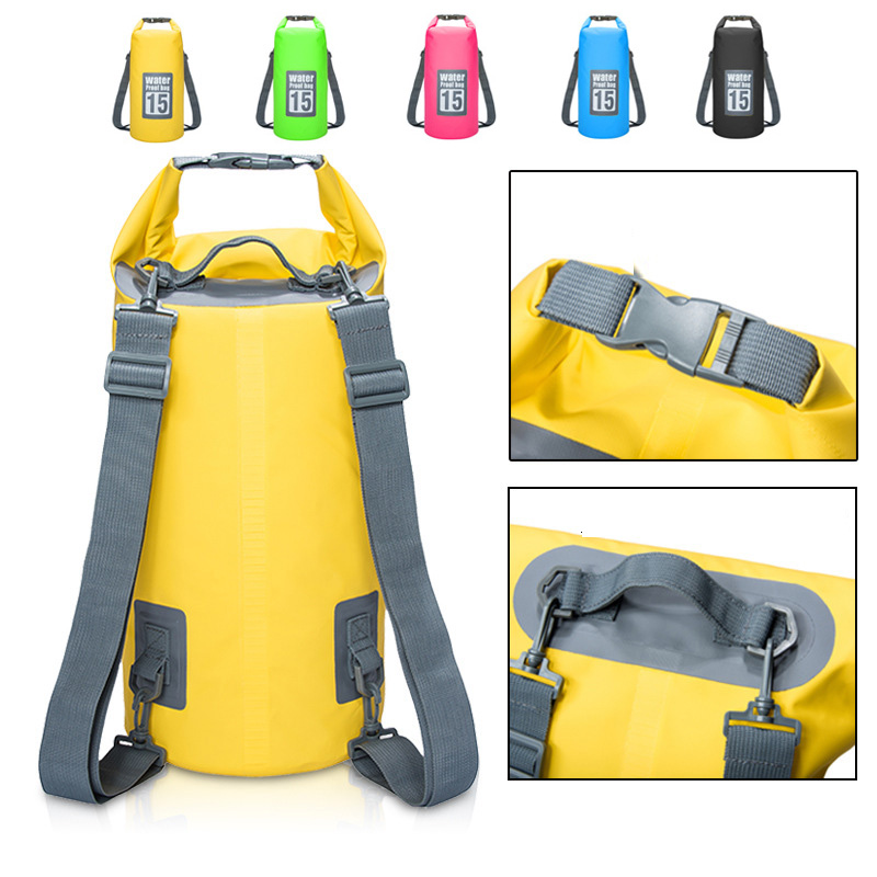 5L/10L/15L/20L กีฬากลางแจ้ง PVC กันน้ําสําหรับเรือแคนู Kayak ล่องแก่งว่ายน้ําชุดเดินทางกระสอบกระเป๋าเป้สะพายหลัง