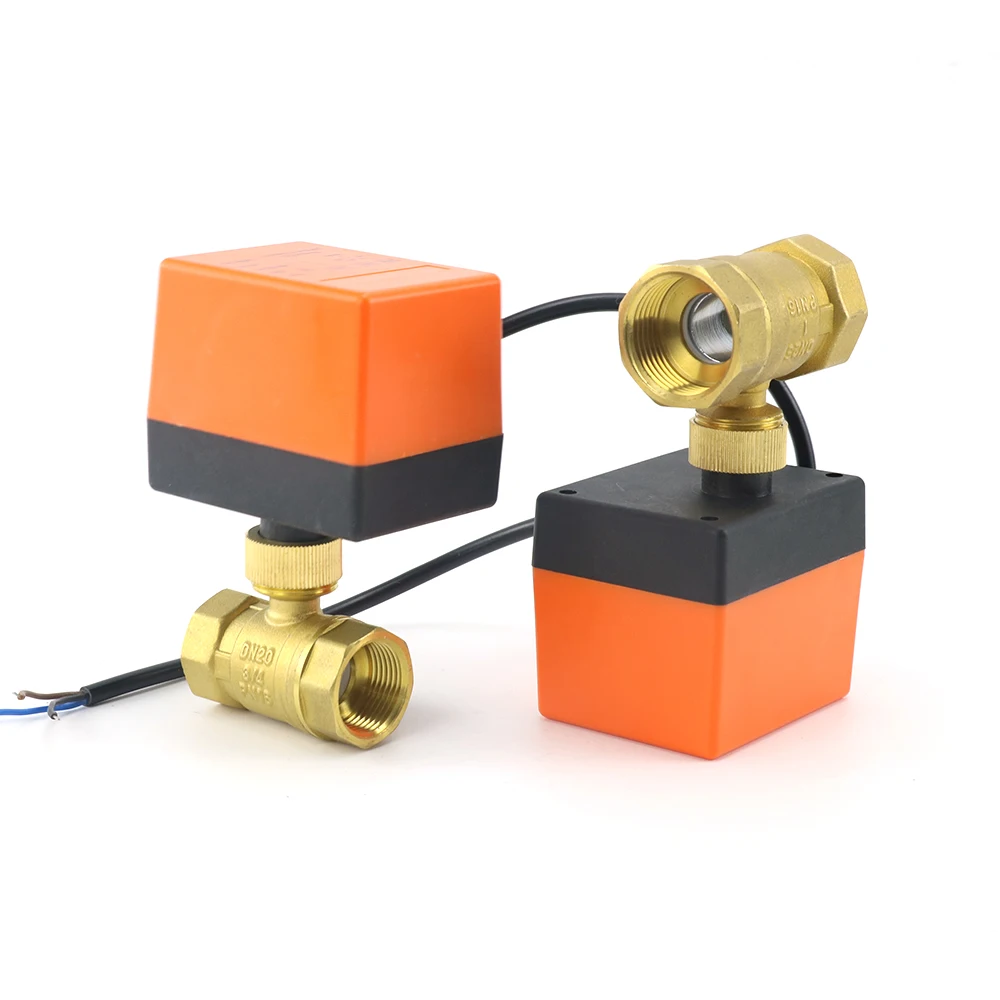 1/2 "3/4" 1 "ทองเหลือง 2-way บอลวาล์วมอเตอร์ DN15/DN20/DN25 สามสาย 2 ควบคุมไฟฟ้า Solenoid วาล์ว 220V AC 12V DC