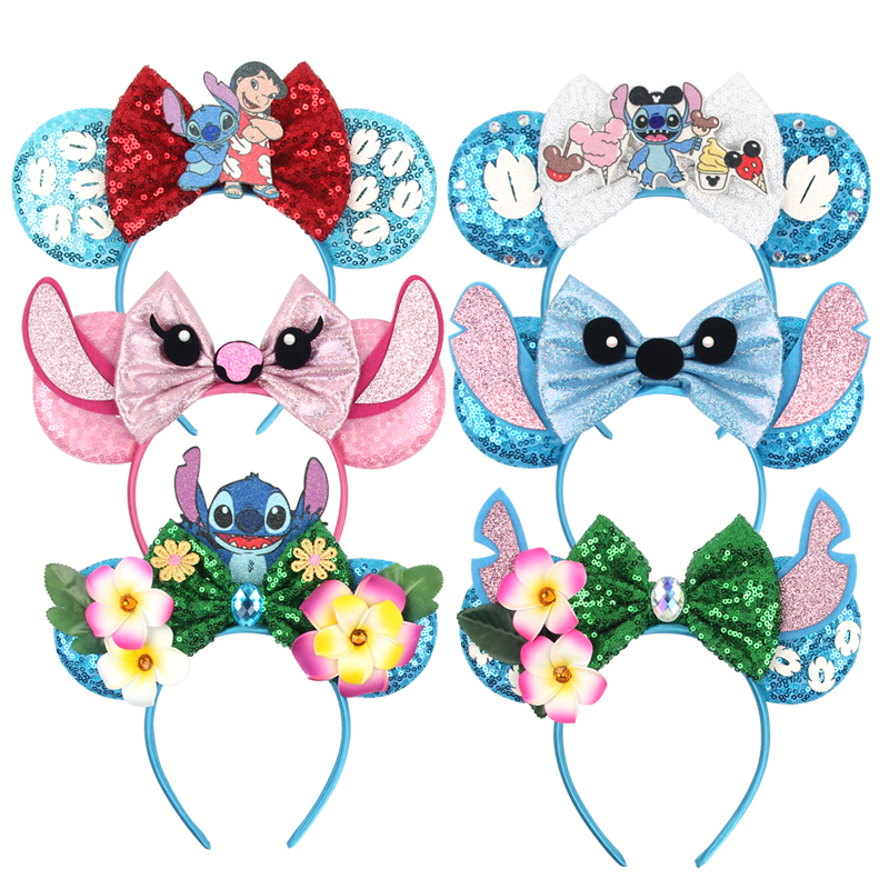 2024 Disneyland Dumbo MickeyหูHeadband Stitchเลื่อมBow Hairbandเด็กเทศกาลปาร์ตี้คอสเพลย์DIYอุปกรณ์เสริมผม