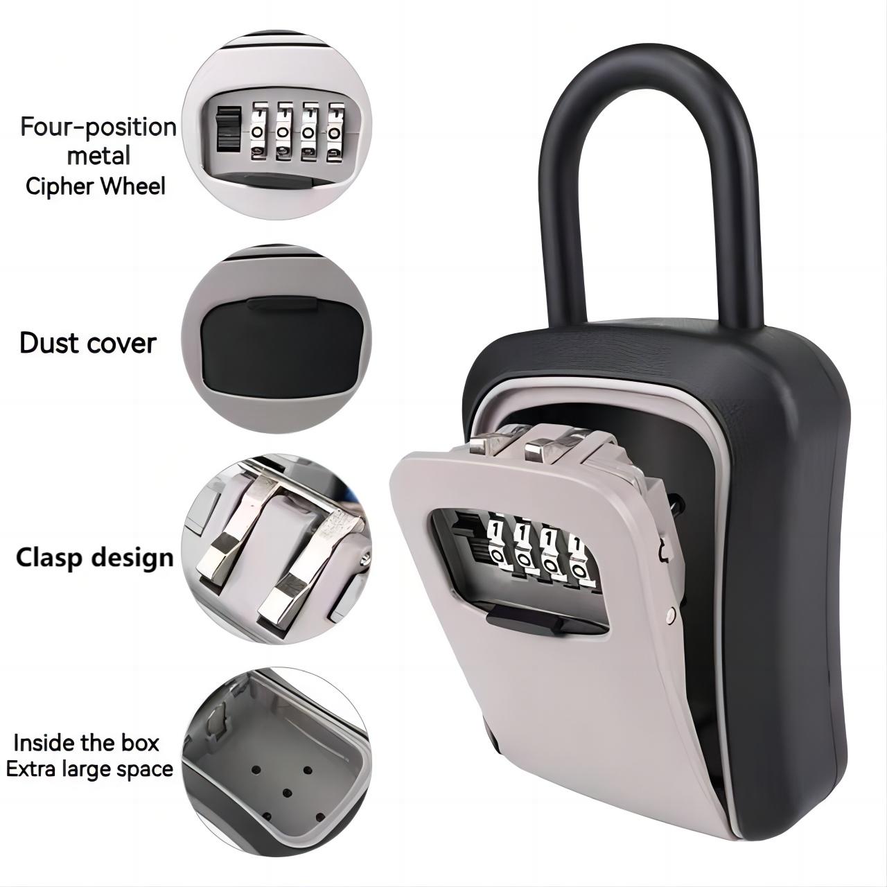 Wall Mounted Key Safe 4-digit Password Key Secure Storage Lock Manager Hold Up to 5 Keys Lock Box Wall Mounted Key Storage Box
