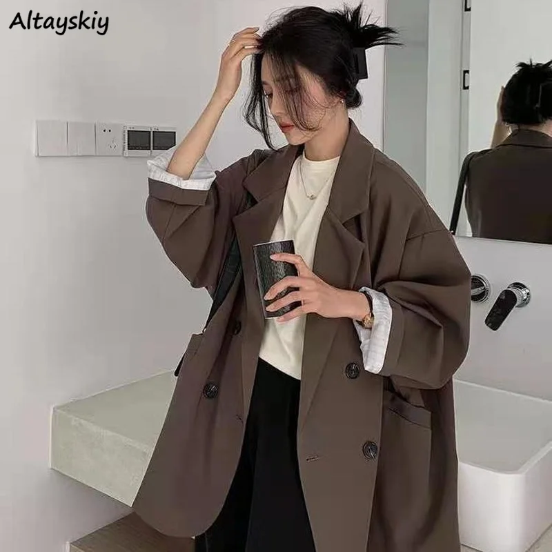 Blazers minimalistas para mujer, ropa de exterior sólida, holgada, elegante, Retro, moda oficial, High Street, femenina, combina con todo, Primavera, cómoda