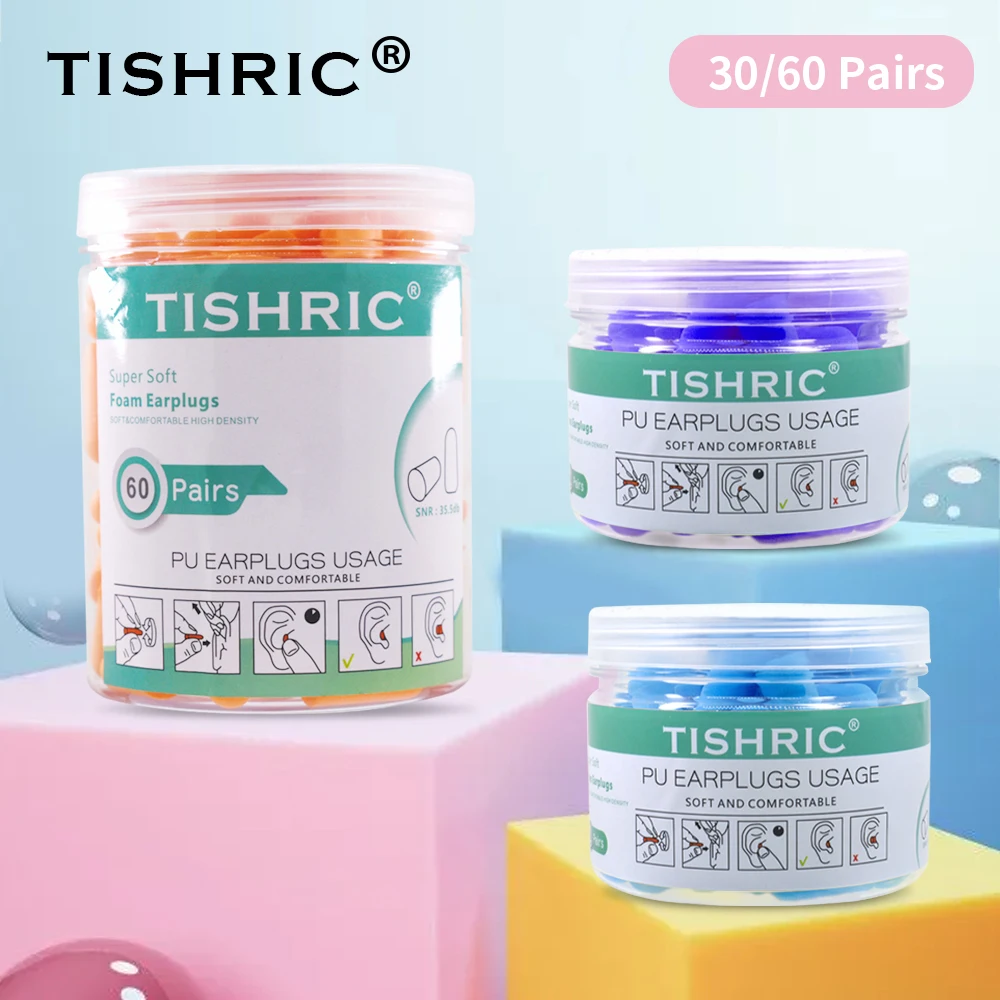 TISHRIC 귀마개 소프트 스폰지 귀마개 소음 감소 수면 귀마개 여행 소음 감소율 35.5db 방음