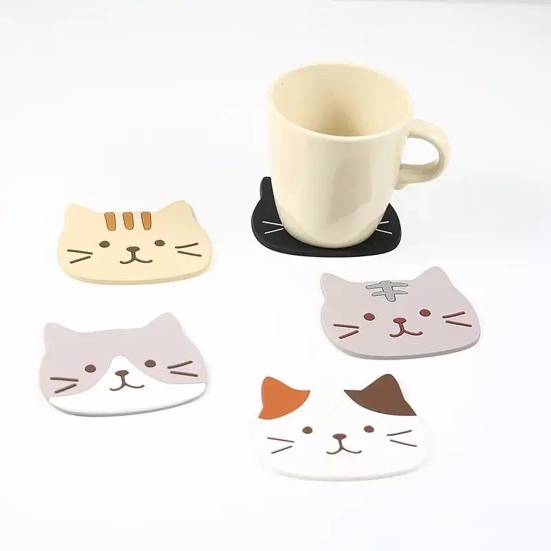 Cuscino per tazza carino per gatti Vendite dirette del produttore Cuscino per ciotola antiscivolo e antiscottatura in PVC Cuscino isolante per tazza da tè in silicone