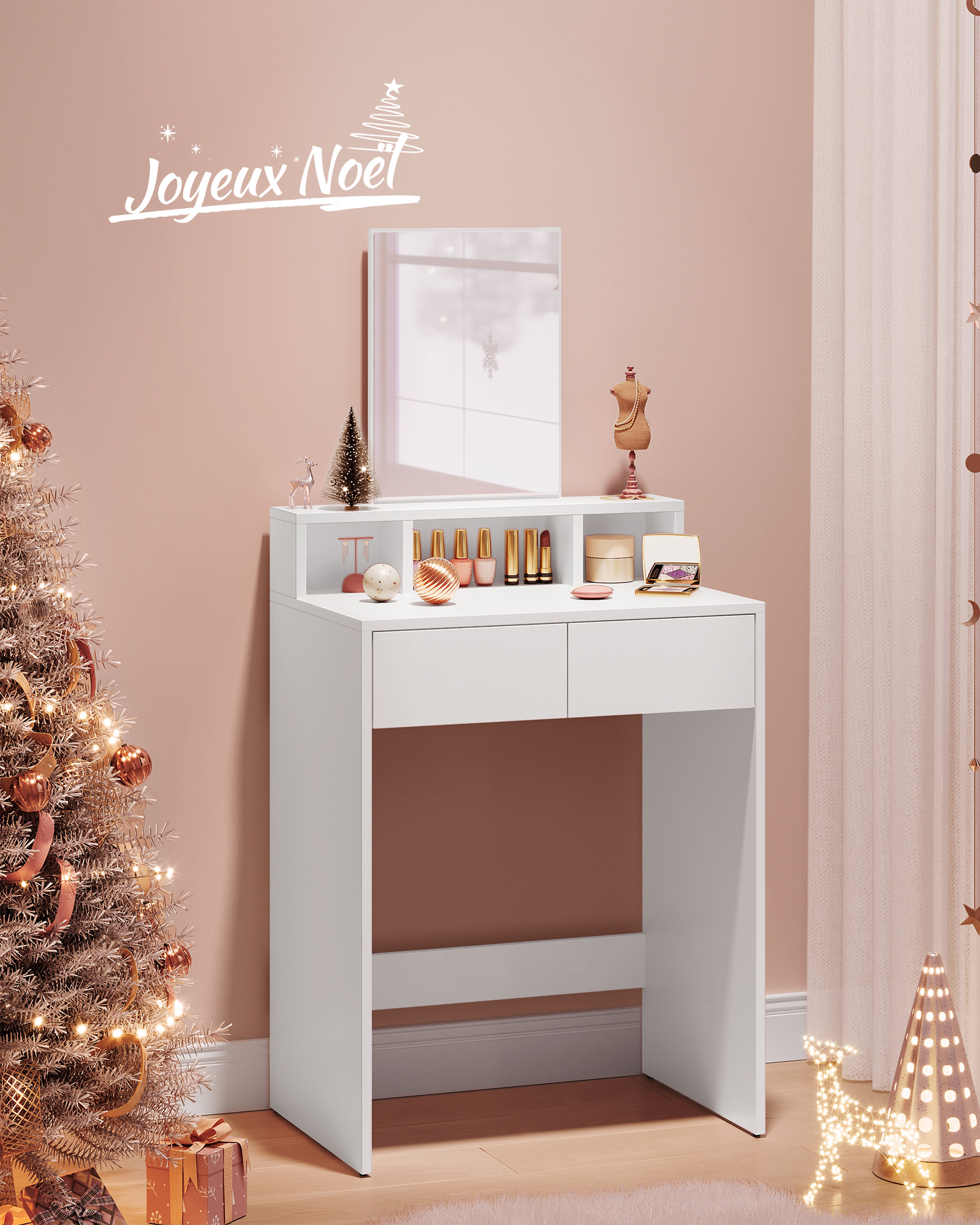 VASAGLE Coiffeuse avec Grand Miroir, Table de Maquillage, avec Tiroirs et  Compartiments, Coin Beauté, Style Moderne