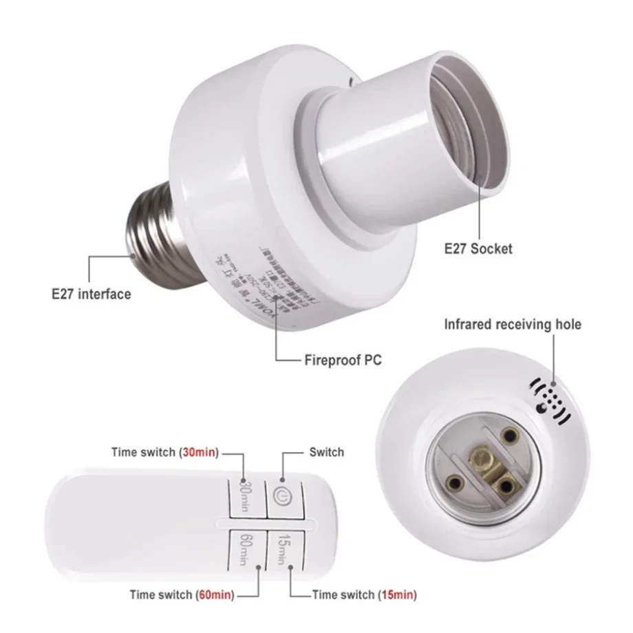 Wireless Remote Control Smart Timer Switch E27 Lamp Holder 110V 220V House Multi Light Switch Baby Room Bedroom Timer Switch