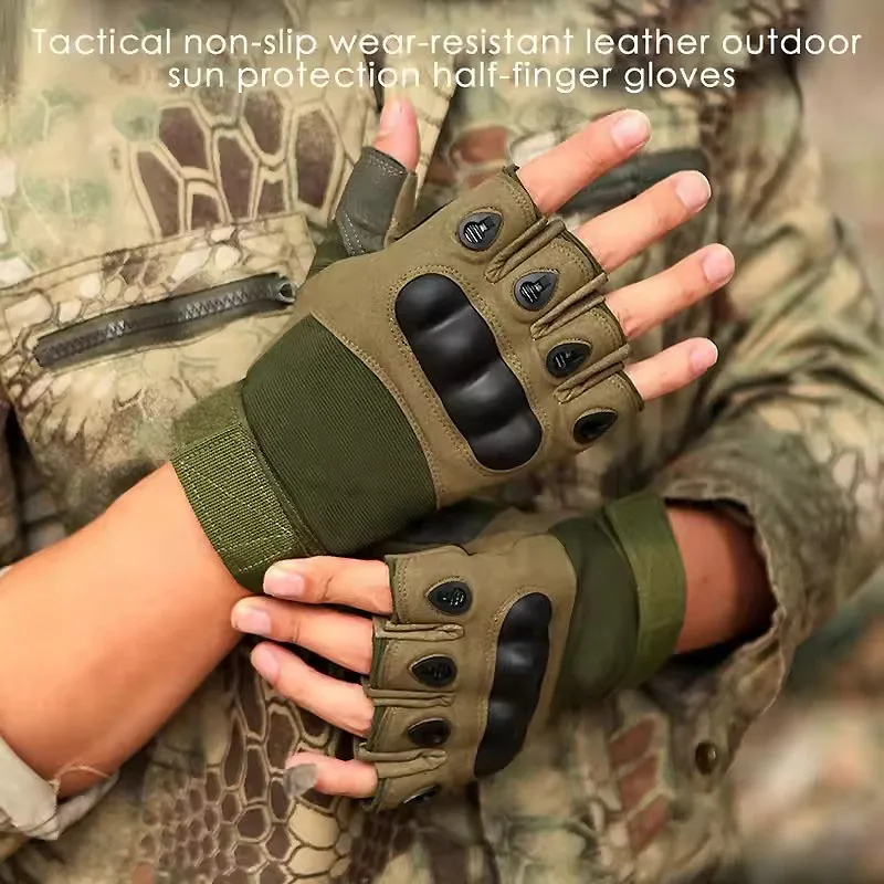 ใหม่ Half Finger Outdoor Camping Hiking ถุงมือการล่าสัตว์ยุทธวิธีถุงมือการฝึกอบรมฟิตเนส Anti SLIP ถุงมือกีฬา