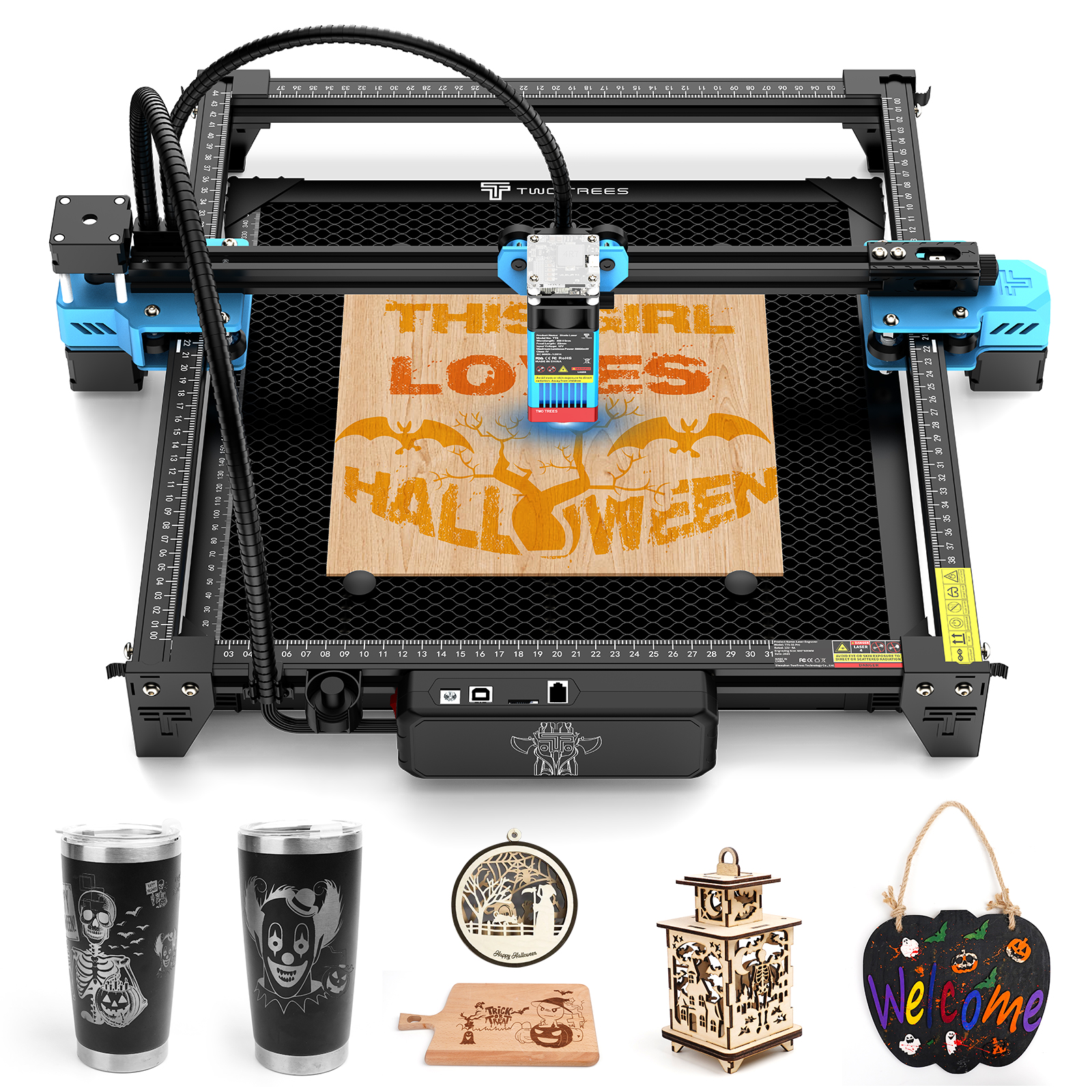 Twotrees TTS-55 pro 80w máquina de gravação a laser cortador cnc com controle offline wi-fi para madeira metal acrílico 445 ±nm laser azul