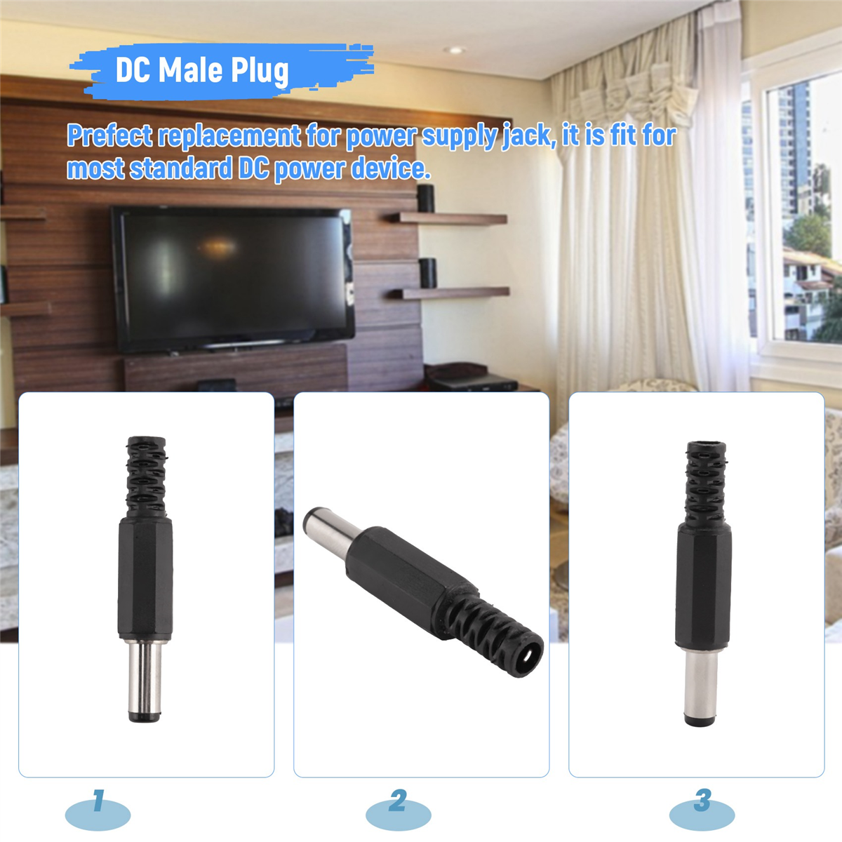 ABFA 20 Pcs Preto 2,5 mm x 5,5 mm DC Power Male Plug Jack Adaptador