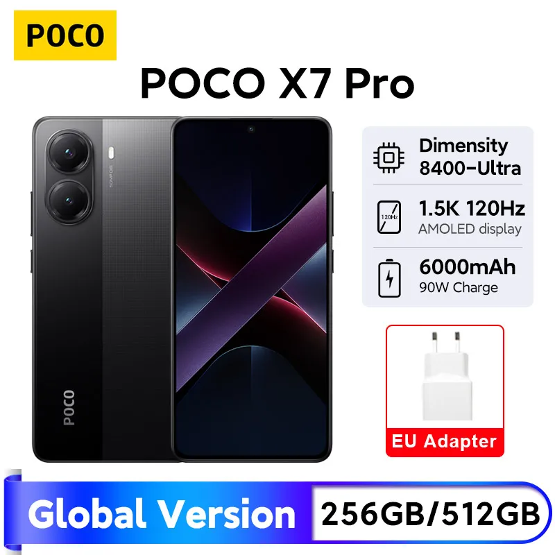 POCO X7 Pro Global Version Smartphone 256GB/512GB 90W Charge Dimensity 8400-Ultra 1.5K 120Hz Display IP68 50MP OIS Camera NFC