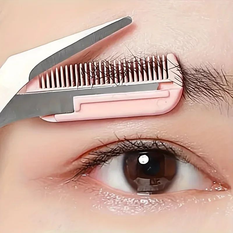 Forbici per tagliare le sopracciglia rosa da 1 pezzo con pettine incorporato, strumento per toelettatura di precisione per lo strumento di bellezza delle sopracciglia perfette