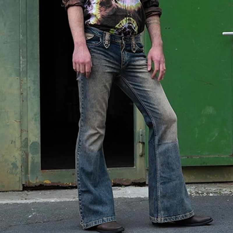 Nowe jesienne Vintage męskie dżinsy rozszerzane solidne proste dżinsy męskie główna ulica guziki Denim spodnie Flare Streetwear spodnie S-3XL