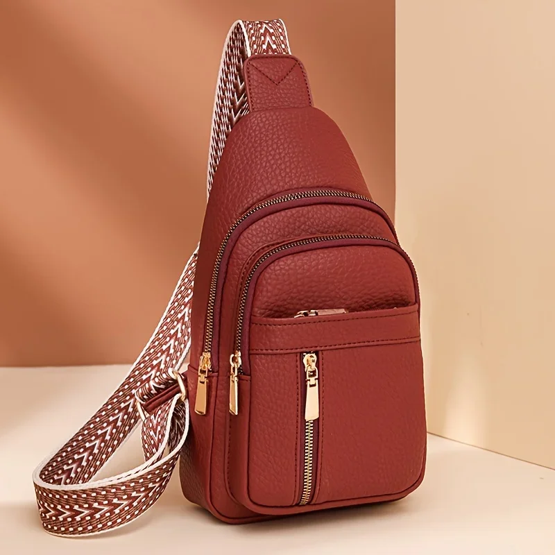 Multifuncional Retro Chic PU couro macio Crossbody Bag, vários bolsos com zíper, versátil para lazer e esportes
