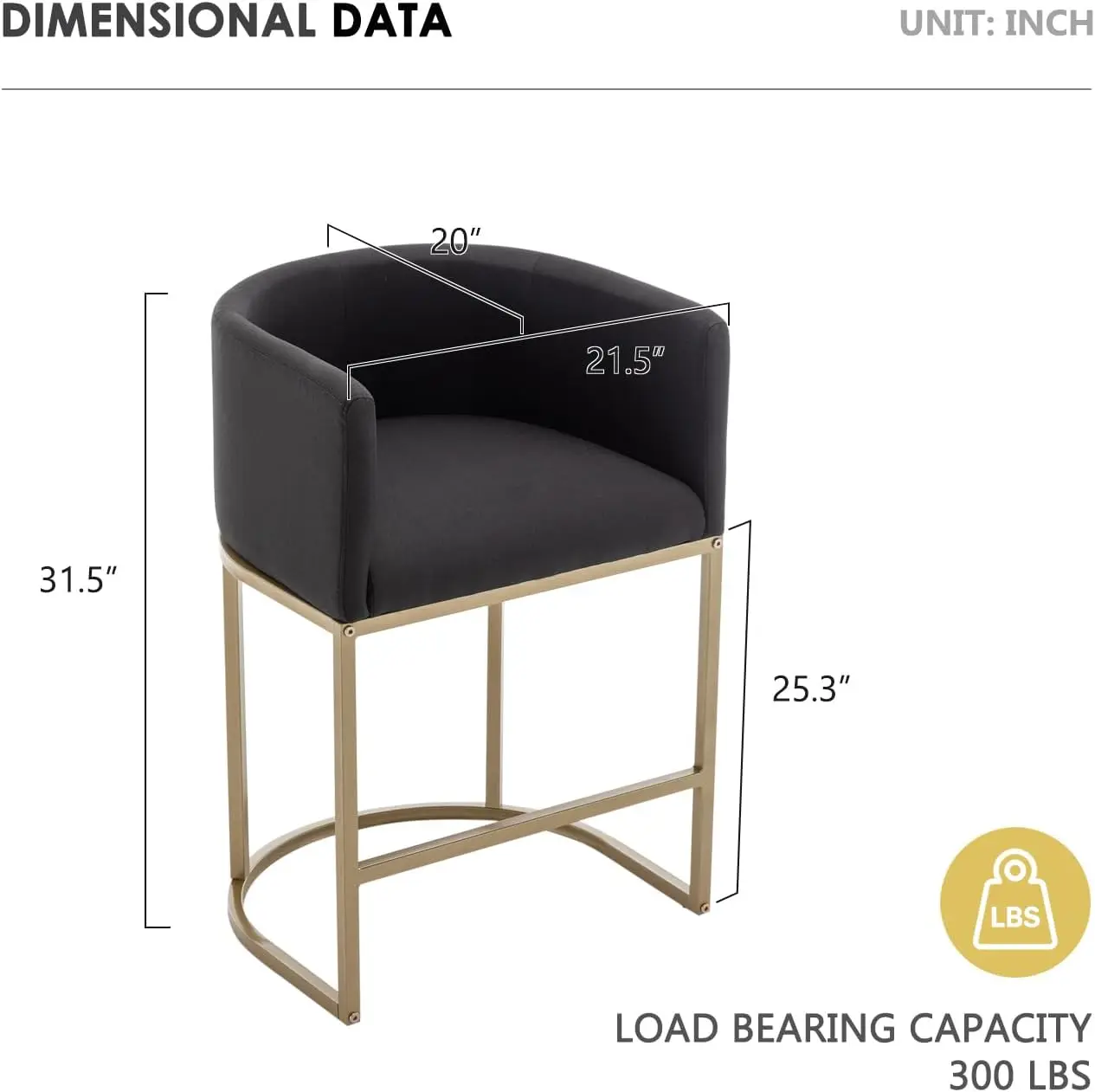 25" Gold Bar Stools Set of 4, Modern Barrel Bar Stool with Back, Counter Height Bar Stools for Kitchen Island, Pub, Club (Black)