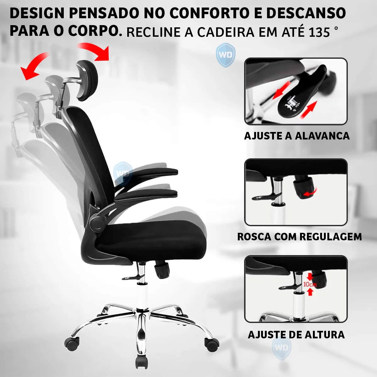Cadeira De Escritório Ergonômica Preta Com Estofado Office