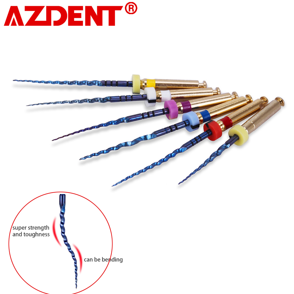 AZDENT 6 unids/caja limas de raíz de Canal activado por calor Dental SX-F3 25mm herramientas de dentista pueden doblar para preparar el tratamiento del conducto radicular