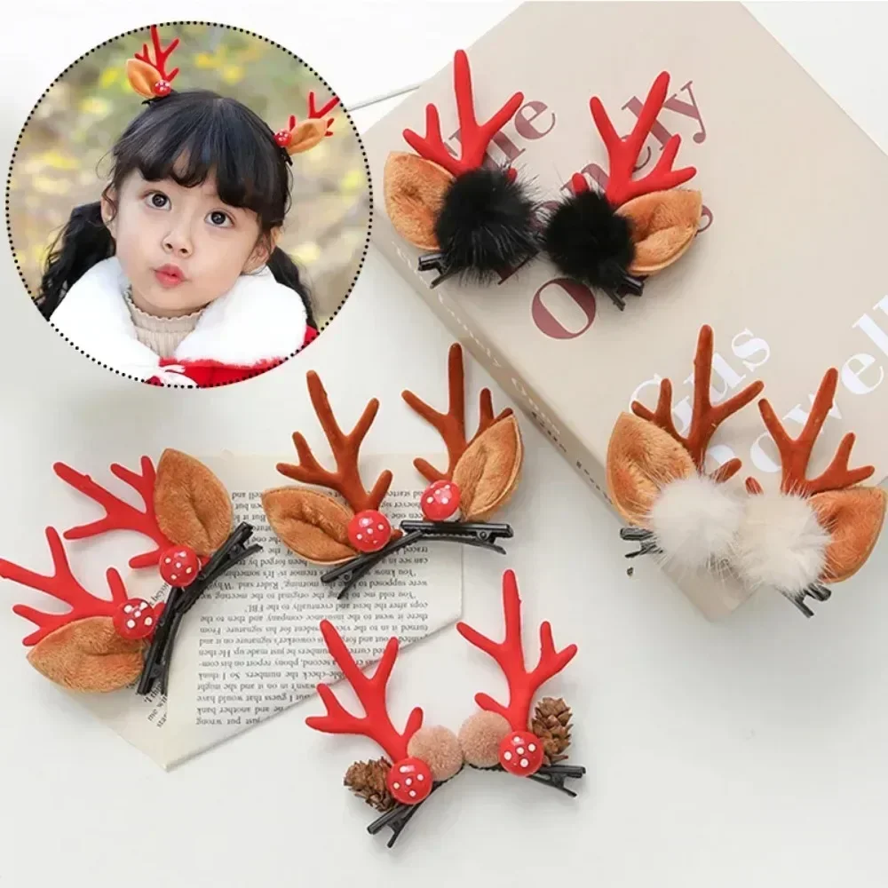 Presilhas de cabelo com orelha de cervo, 2 peças, presilhas fofas de chifres para meninas, acessórios para cabelo femininos