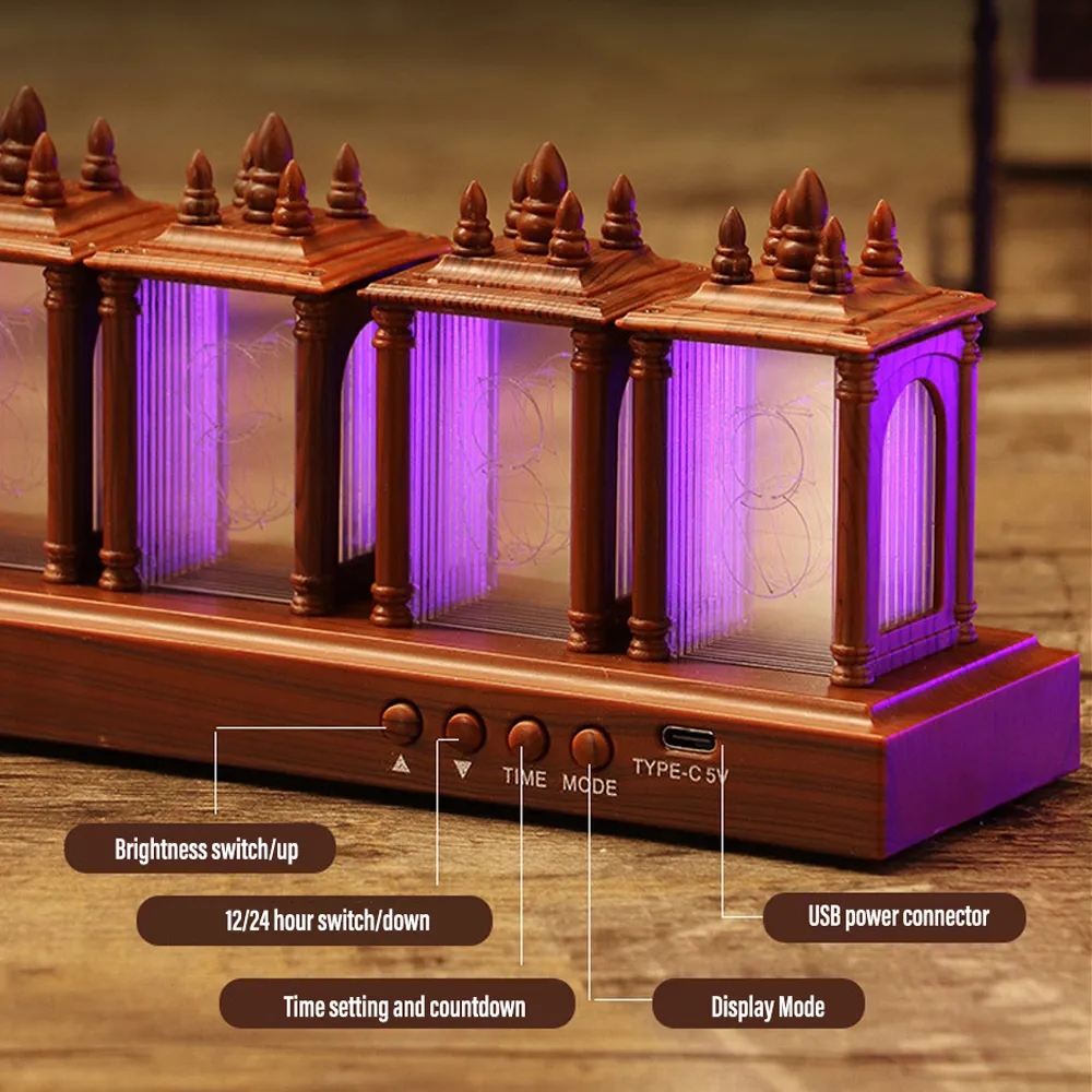 Zegar cyfrowy LED Zegar tubowy Nixie Zegar tubowy RGB Zegar tubowy z drewna orzechowego Lampka nocna Cyfrowy alarm Atomosfera Lampka Zegar Timer Prezent