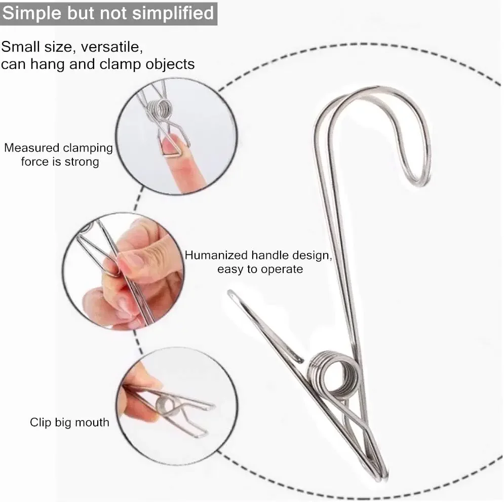 10 mollette in acciaio inossidabile con ganci, clip a molla in metallo con ganci, clip universali per appendere uffici, cucine, bagno