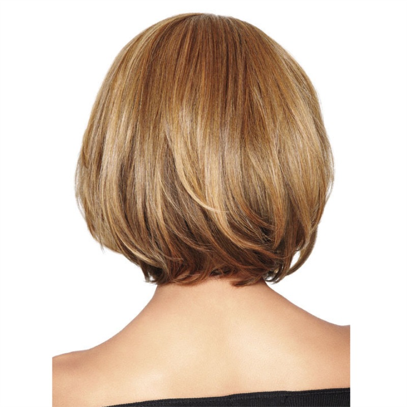 Natural luz marrom mix ouro ondulado peruca moda loira resistente ao calor meio separação sintética bobo perucas curtas para mulher