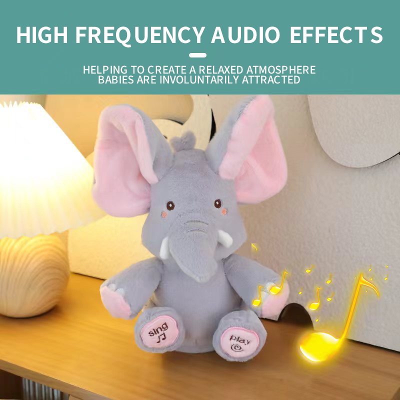 Bonito animal recheado elefante brinquedo de pelúcia, elefante cantando com orelhas, movendo brinquedo elétrico, presente para o bebê