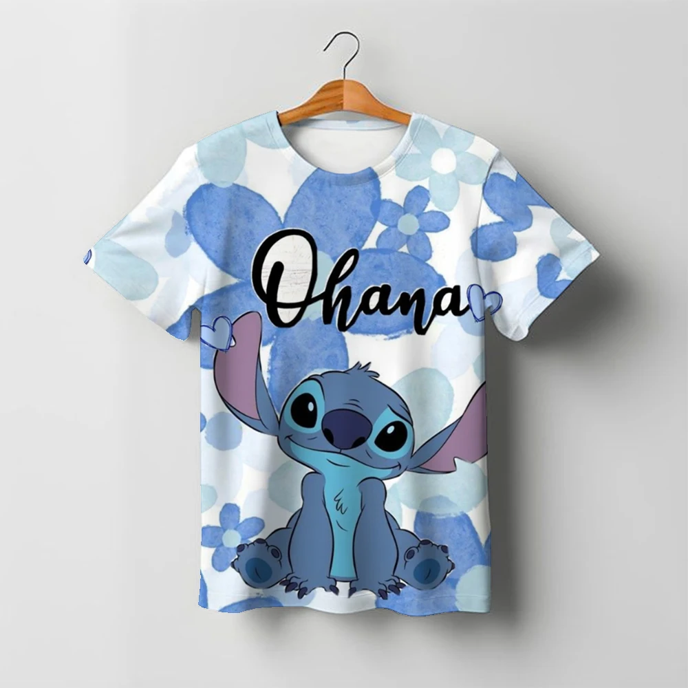 Лето 2025 г., детские футболки с 3d принтом Disney Stitch, От 1 до 14 лет, детские топы в мультяшном стиле, футболки с короткими рукавами, детская футболка
