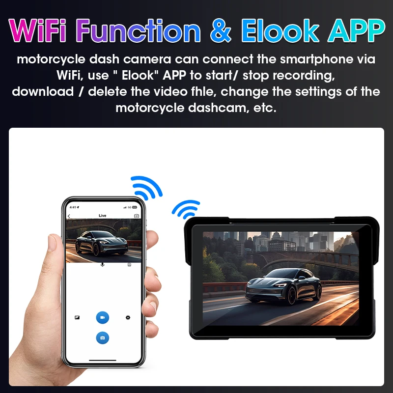 7 インチオートバイ DVR ナビゲーション CarPlay 2K カメラ IP67 防水ホストデュアル Bluetooth ワイヤレス Android 自動モト画面