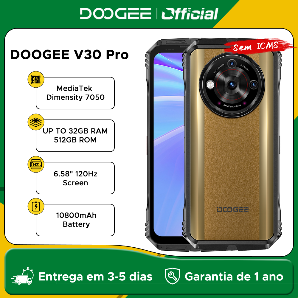 Doogee v30 pro telefone robusto 5g 200mp câmera 12gb 512gb dimensão 7050 6.58 "fhd 120hz 10800mah 33w carga wifi6 alto-falante duplo