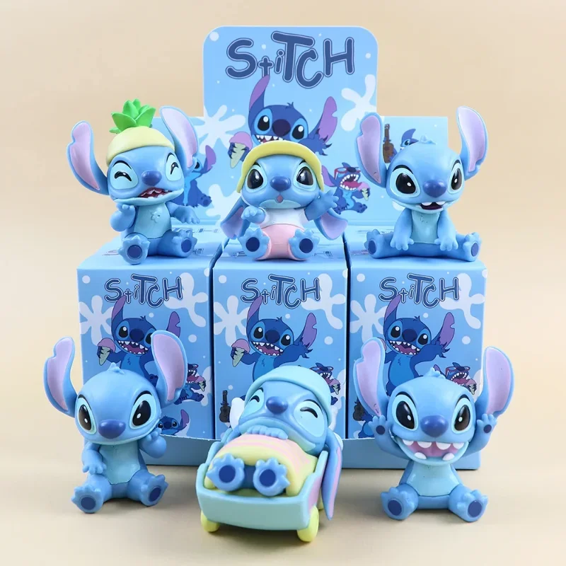 Nova figura de ponto caixa cega kawaii stich anime dos desenhos animados carro bolo decoração do quarto modelo boneca menina presente aniversário