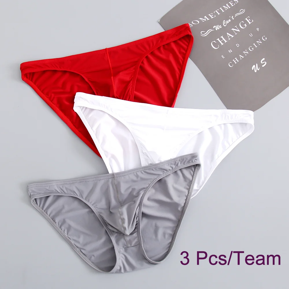 3-teilige Herren-Unterwäsche-Slips aus Nylon für Männer mit Beutel, Herren-Slips, rot, Jungen-Pack, atmungsaktiv und sexy Herrenhöschen