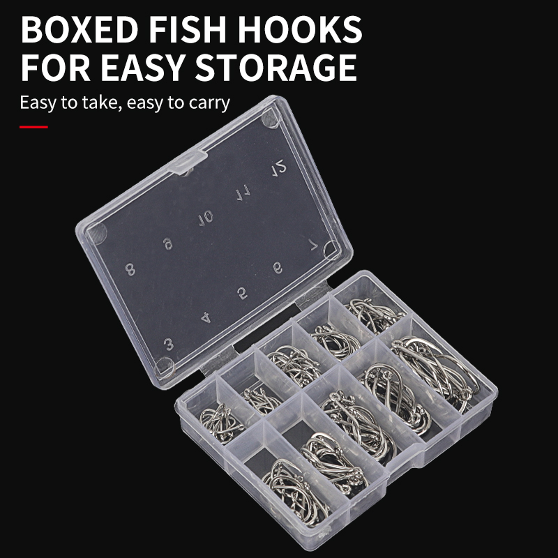 100개/상자 # 3~ # 12개의 고탄소강 후크, 스포츠 서클 실버 낚시 후크