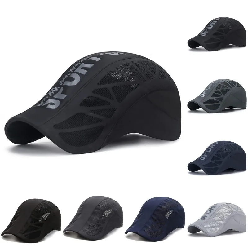 Verano fresco malla transpirable sombrero de secado rápido boina gorra con letras impresas Golf ciclismo deportes gorras de béisbol Newsboy sombra sombrero para el sol visera