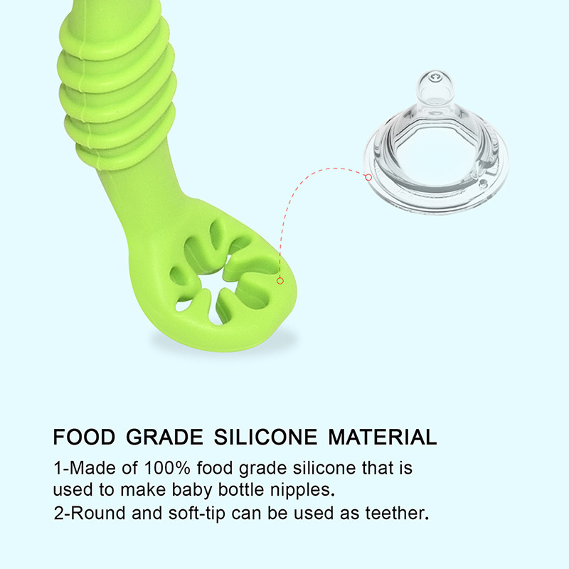 Colher de treinamento de moagem de silicone para bebês, alimentação de bebê, alimentos complementares, pasta de arroz, colher macia de duas cabeças, haste pegajosa para lamber